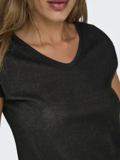 Only Shirts*ONLSILVERY S/S V NECK LUREX TOP JRS NOOS black1