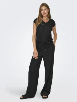 Only Shirts*ONLSILVERY S/S V NECK LUREX TOP JRS NOOS black1