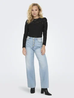 Only Shirts*ONLSMILLA L/S O-NECK PUFF TOP JRS Black