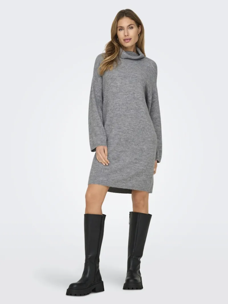 Only Kleider*ONLTALIO LS STRIPE ROLLNECK DRESS BF KNT Light Grey Melange