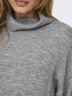 Only Kleider*ONLTALIO LS STRIPE ROLLNECK DRESS BF KNT Light Grey Melange