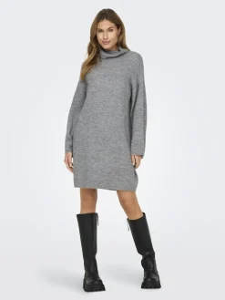 Only Kleider*ONLTALIO LS STRIPE ROLLNECK DRESS BF KNT Light Grey Melange