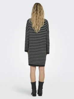 Only Kleider*ONLTALIO LS STRIPE ROLLNECK DRESS BF KNT Dark Grey Melange
