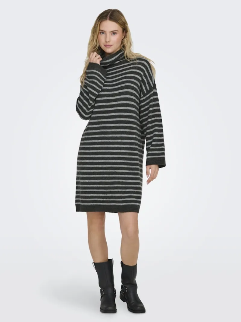 Only Kleider*ONLTALIO LS STRIPE ROLLNECK DRESS BF KNT Dark Grey Melange