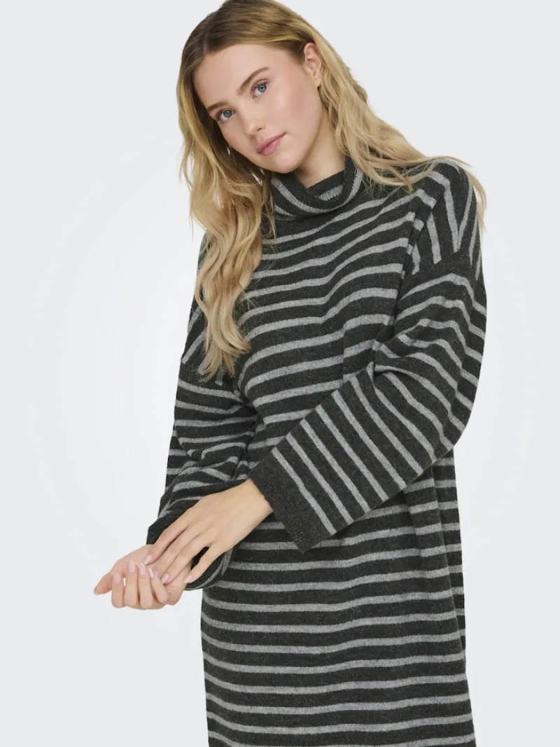 Only Kleider*ONLTALIO LS STRIPE ROLLNECK DRESS BF KNT Dark Grey Melange