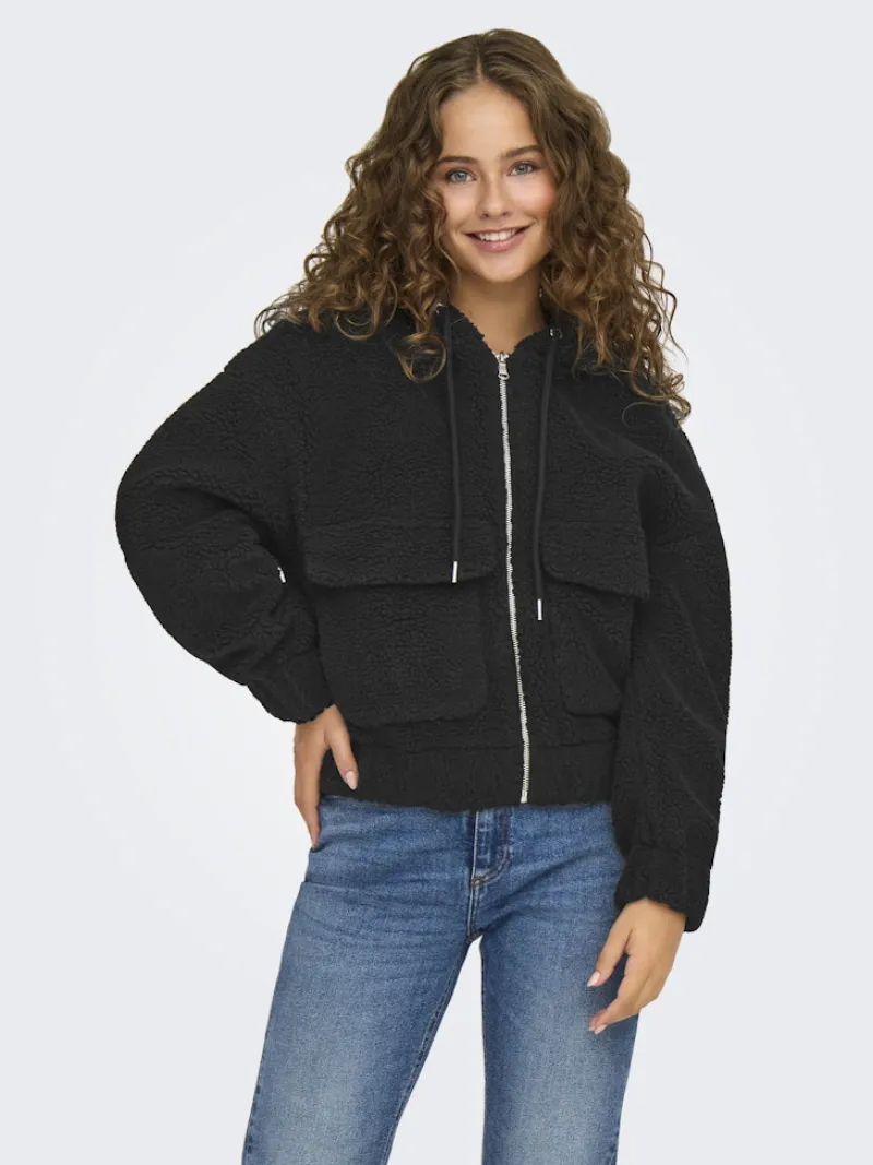 Only Jacken*ONLTANJA TEDDY HOOD JACKET OTW NOOS Black
