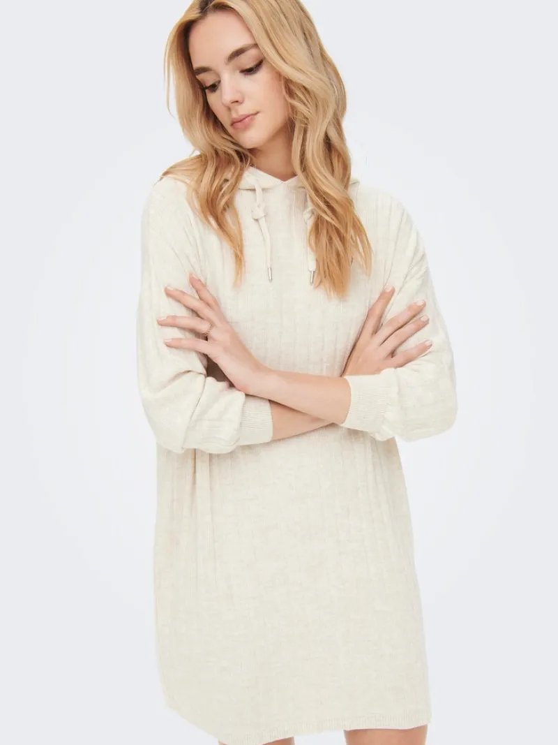 Only Kleider*ONLTESSA CAREY L/S HOOD DRESS KNT pumice stone