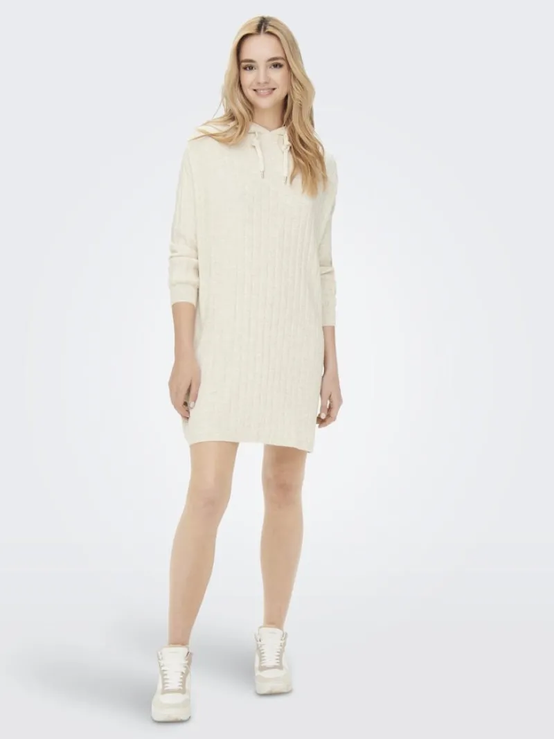 Only Kleider*ONLTESSA CAREY L/S HOOD DRESS KNT pumice stone