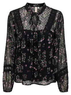 Only Blusen*ONLTESSA ELIZA LS TOP WVN Black