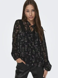 Only Blusen*ONLTESSA ELIZA LS TOP WVN Black