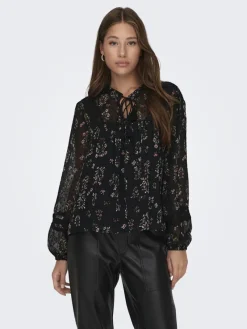 Only Blusen*ONLTESSA ELIZA LS TOP WVN Black