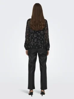 Only Blusen*ONLTESSA ELIZA LS TOP WVN Black