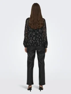 Only Blusen*ONLTESSA ELIZA LS TOP WVN Black