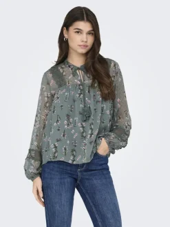 Only Blusen*ONLTESSA ELIZA LS TOP WVN Balsam Green
