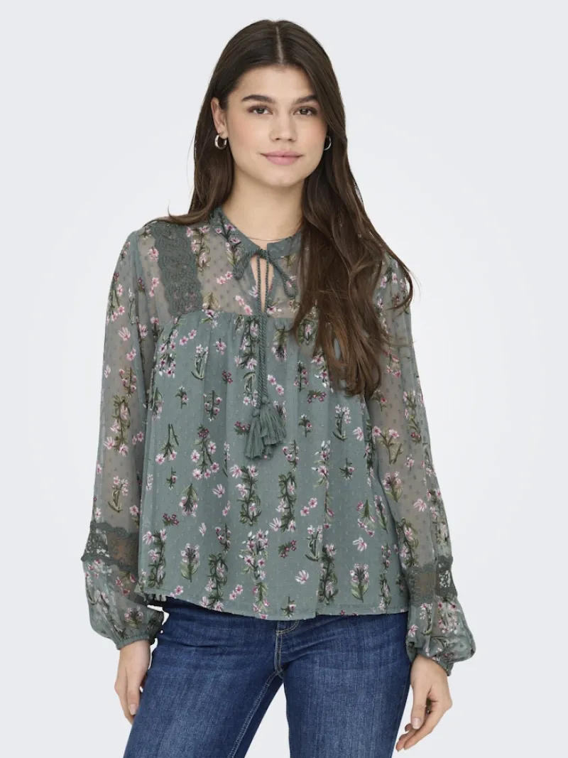 Only Blusen*ONLTESSA ELIZA LS TOP WVN Balsam Green