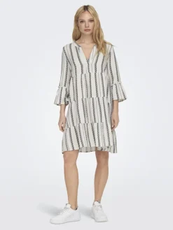 Only Kleider*ONLTHYRA PEPLON DRESS AOP WVN Cloud Dancer