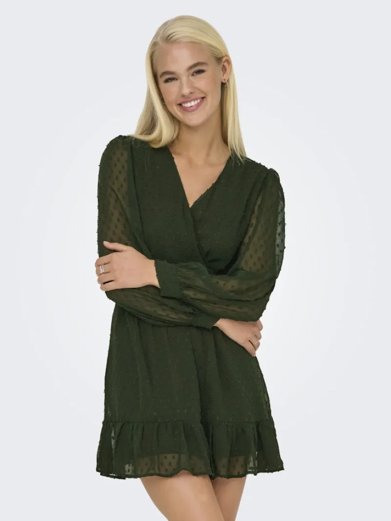 Only Kleider*ONLTIVA L/S DOBBY WRAP DRESS NOOS WVN Rosin