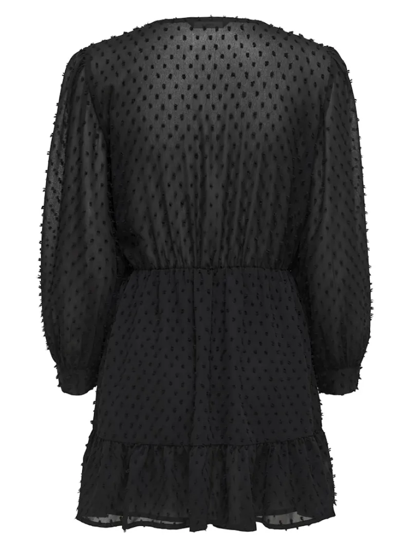 Only Kleider*ONLTIVA L/S DOBBY WRAP DRESS NOOS WVN Black