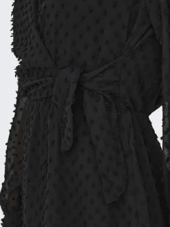 Only Kleider*ONLTIVA L/S DOBBY WRAP DRESS NOOS WVN Black