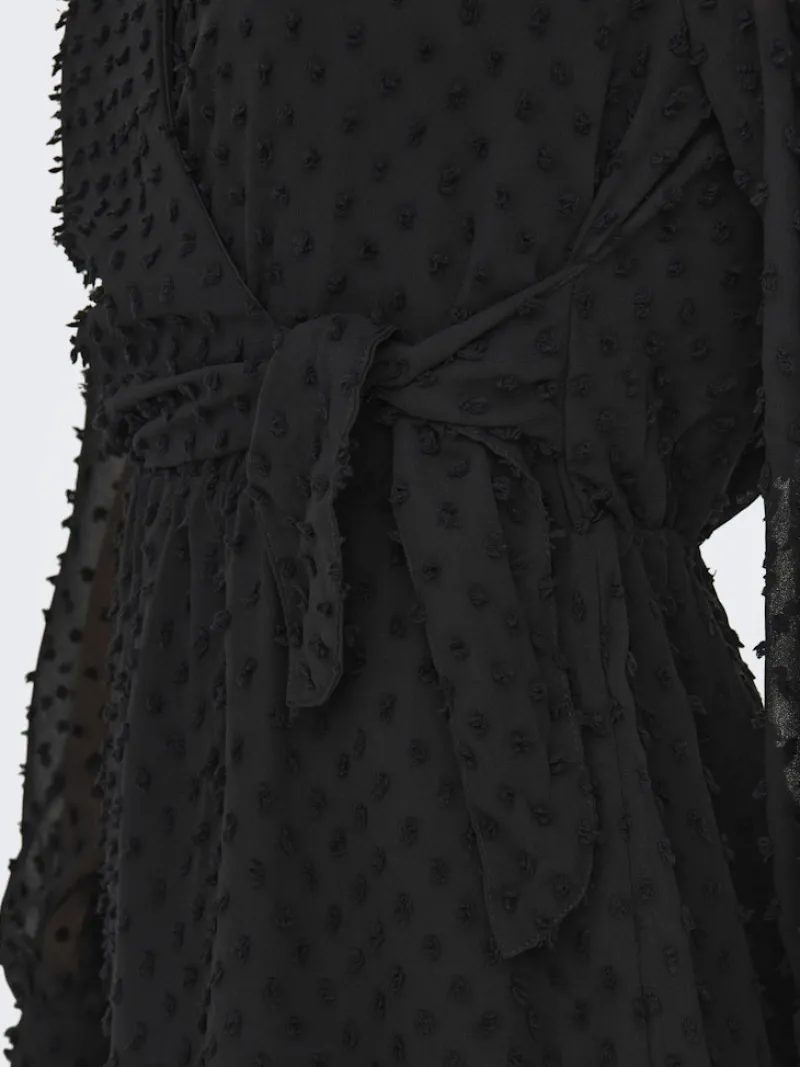 Only Kleider*ONLTIVA L/S DOBBY WRAP DRESS NOOS WVN Black