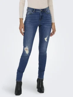 Only Jeans*ONLWAUW MID SK DESTROY DNM BJ209 Dark Blue Denim