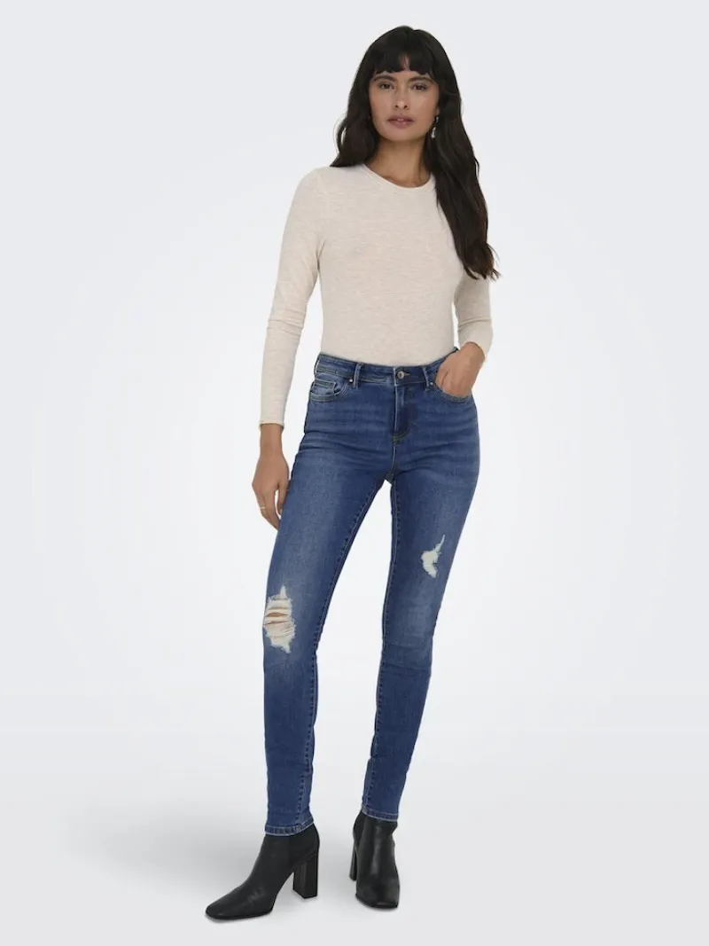 Only Jeans*ONLWAUW MID SK DESTROY DNM BJ209 Dark Blue Denim