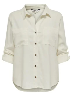 Only Blusen*ASMIN-CARO L/S LINEN SHIRT PNT NOOS Cloud Dancer