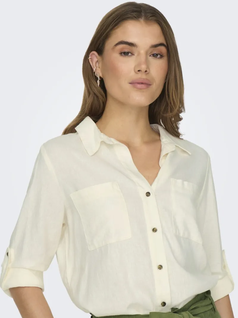 Only Blusen*ASMIN-CARO L/S LINEN SHIRT PNT NOOS Cloud Dancer