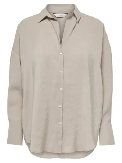 Only Blusen*ONLZAZIMA L/S LOOSE SHIRT WVN NOOS Silver Mink