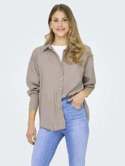 Only Blusen*ONLZAZIMA L/S LOOSE SHIRT WVN NOOS Silver Mink