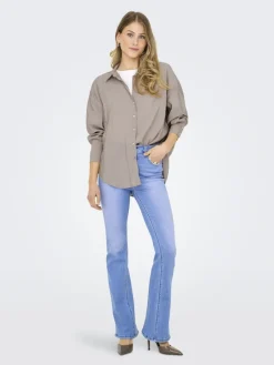 Only Blusen*ONLZAZIMA L/S LOOSE SHIRT WVN NOOS Silver Mink