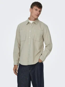 Only & Sons Hemden*ONSALP 2PKT WASHD CORD LS SHIRT OTL Silver Lining