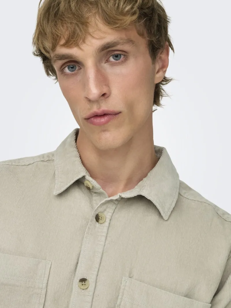 Only & Sons Hemden*ONSALP 2PKT WASHD CORD LS SHIRT OTL Silver Lining