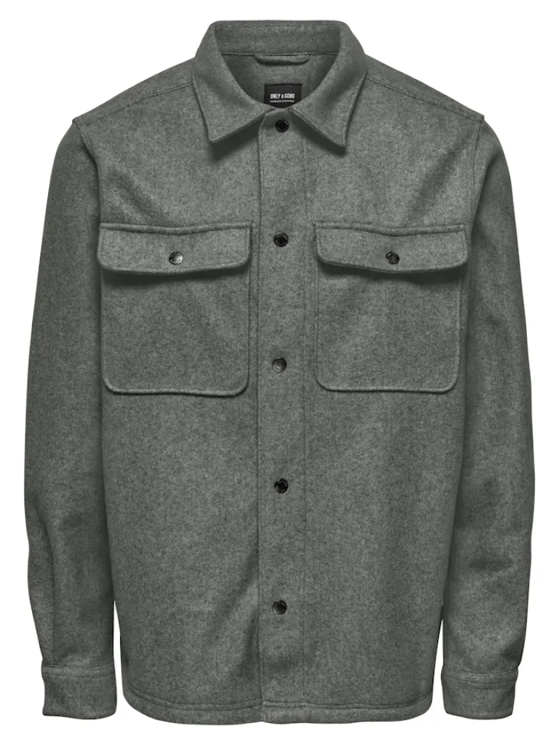 Only & Sons Hemden*ONSASH OVR WOOLEN LOOK PKT LS SHIRT NOOS Castor Gray