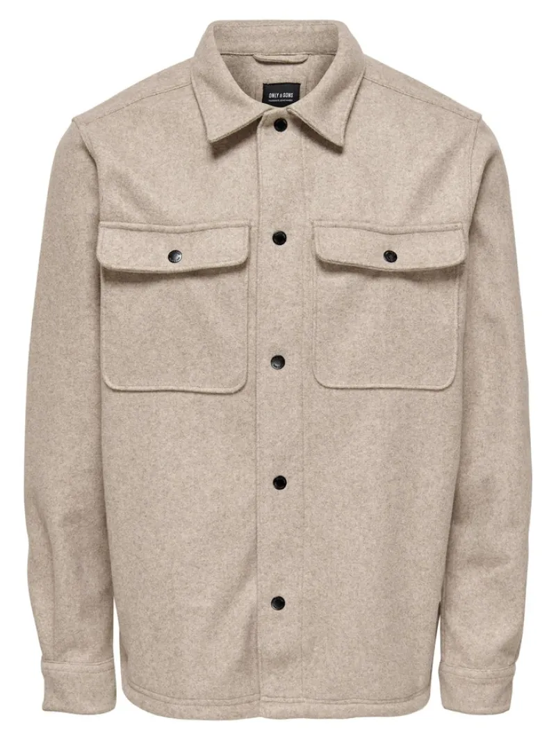 Only & Sons Hemden*ONSASH OVR WOOLEN LOOK PKT LS SHIRT NOOS chinchilla