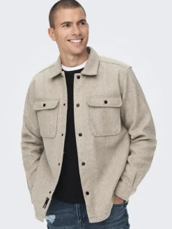 Only & Sons Hemden*ONSASH OVR WOOLEN LOOK PKT LS SHIRT NOOS chinchilla