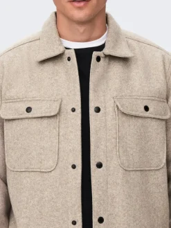 Only & Sons Hemden*ONSASH OVR WOOLEN LOOK PKT LS SHIRT NOOS chinchilla