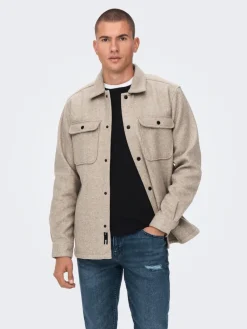 Only & Sons Hemden*ONSASH OVR WOOLEN LOOK PKT LS SHIRT NOOS chinchilla