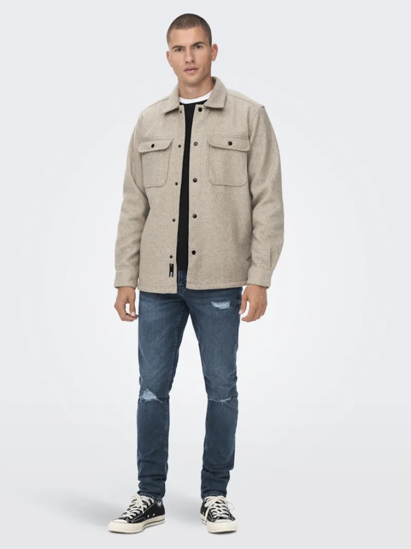 Only & Sons Hemden*ONSASH OVR WOOLEN LOOK PKT LS SHIRT NOOS chinchilla