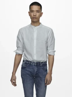 Only & Sons Hemden*ONSCAIDEN LIFE LS LINEN BLEND MAO NOOS Cashmere Blue