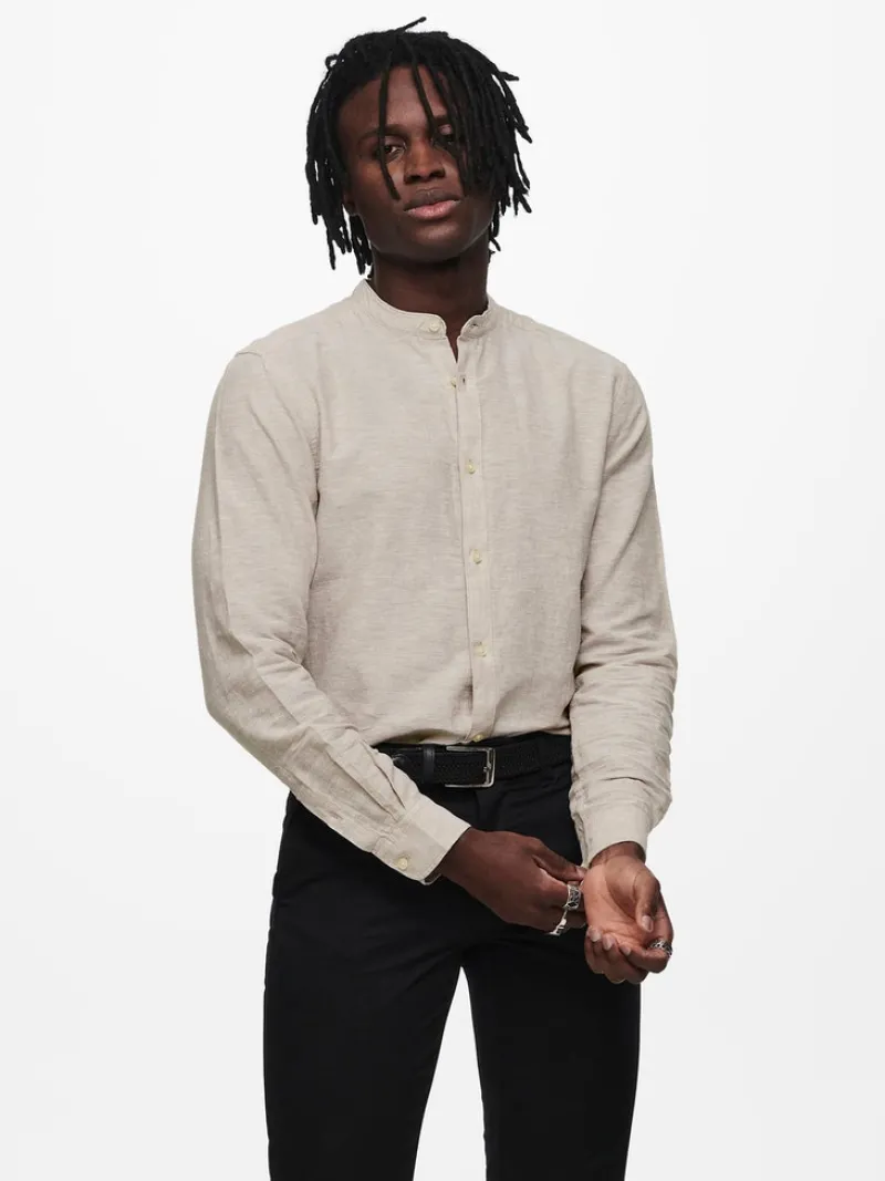 Only & Sons Hemden*ONSCAIDEN LIFE LS LINEN BLEND MAO NOOS chinchilla