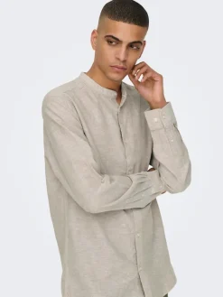 Only & Sons Hemden*ONSCAIDEN LIFE LS LINEN BLEND MAO NOOS chinchilla