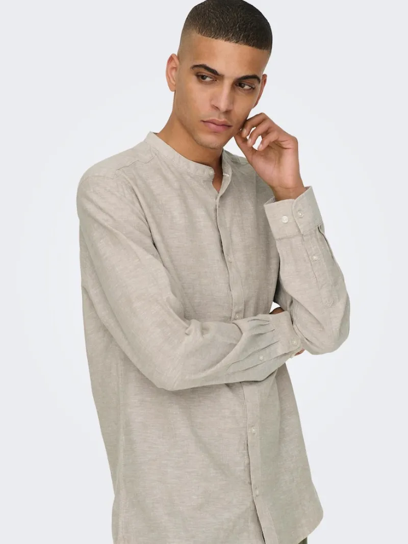 Only & Sons Hemden*ONSCAIDEN LIFE LS LINEN BLEND MAO NOOS chinchilla