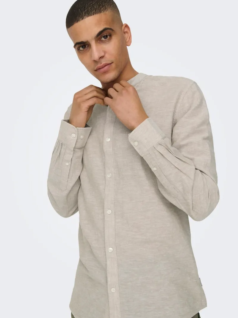 Only & Sons Hemden*ONSCAIDEN LIFE LS LINEN BLEND MAO NOOS chinchilla