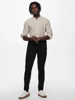 Only & Sons Hemden*ONSCAIDEN LIFE LS LINEN BLEND MAO NOOS chinchilla