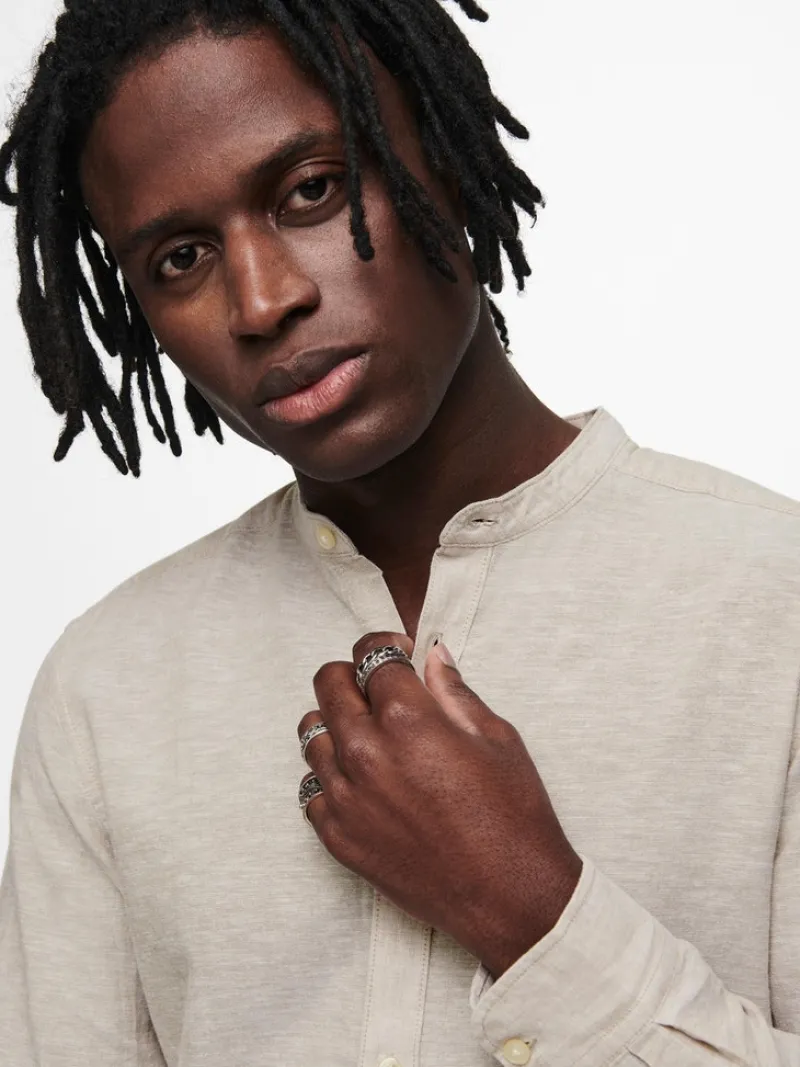 Only & Sons Hemden*ONSCAIDEN LIFE LS LINEN BLEND MAO NOOS chinchilla