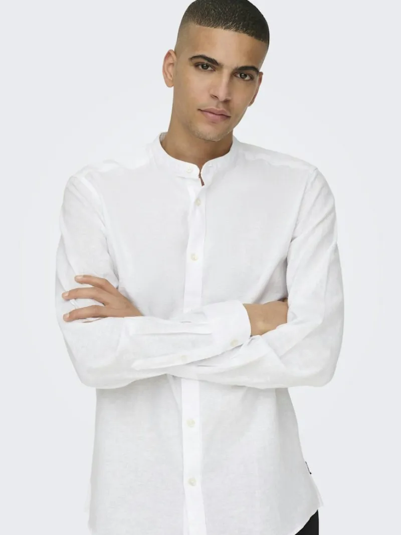 Only & Sons Hemden*ONSCAIDEN LIFE LS LINEN BLEND MAO NOOS white