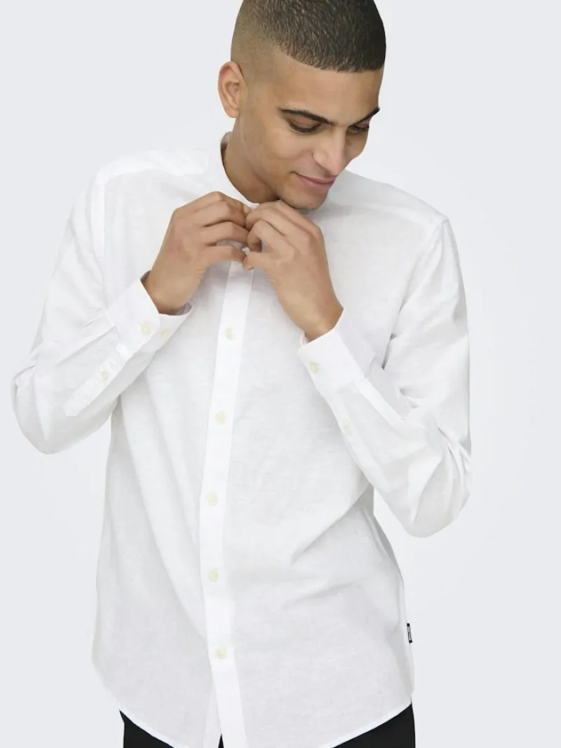 Only & Sons Hemden*ONSCAIDEN LIFE LS LINEN BLEND MAO NOOS white