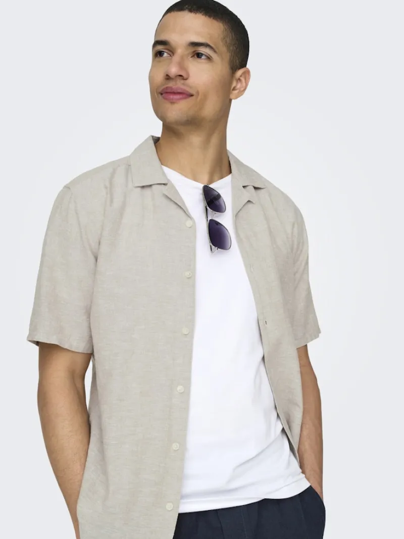 Only & Sons Hemden*ONSCAIDEN LIFE SS SOL RES LINENBLENDNOOS chinchilla