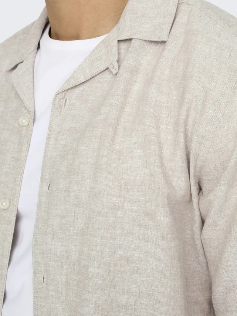 Only & Sons Hemden*ONSCAIDEN LIFE SS SOL RES LINENBLENDNOOS chinchilla